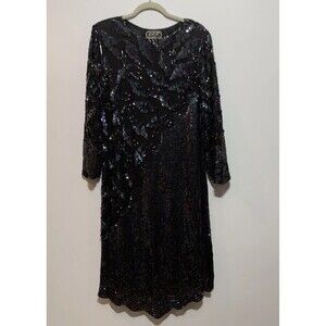 Vintage J.L.B 100% Pure Silk Sequin Black Y2K 80’s 90s Cocktail Party Dress Sz M